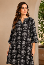 Midnight Bloom Block Printed Kurtha Set