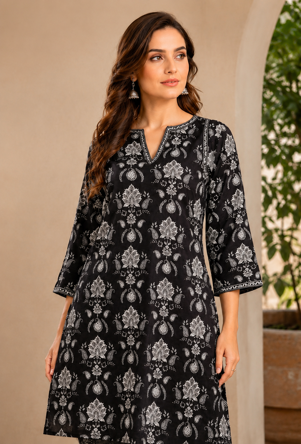 Midnight Bloom Block Printed Kurtha Set