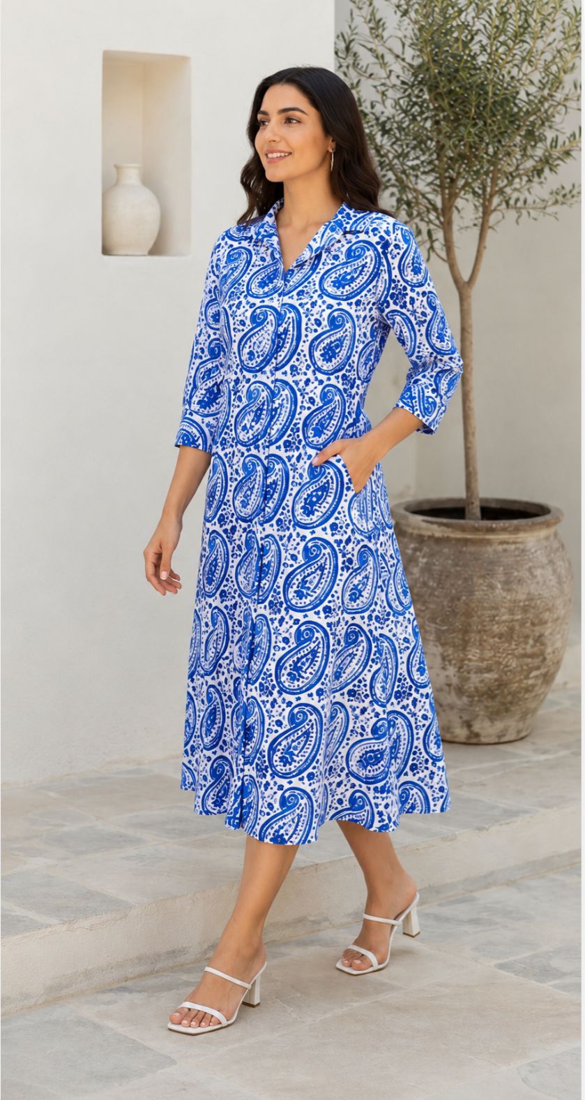 Azure Paisley Shirt Dress