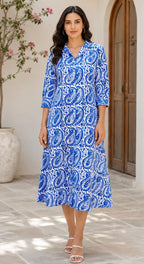 Azure Paisley Shirt Dress
